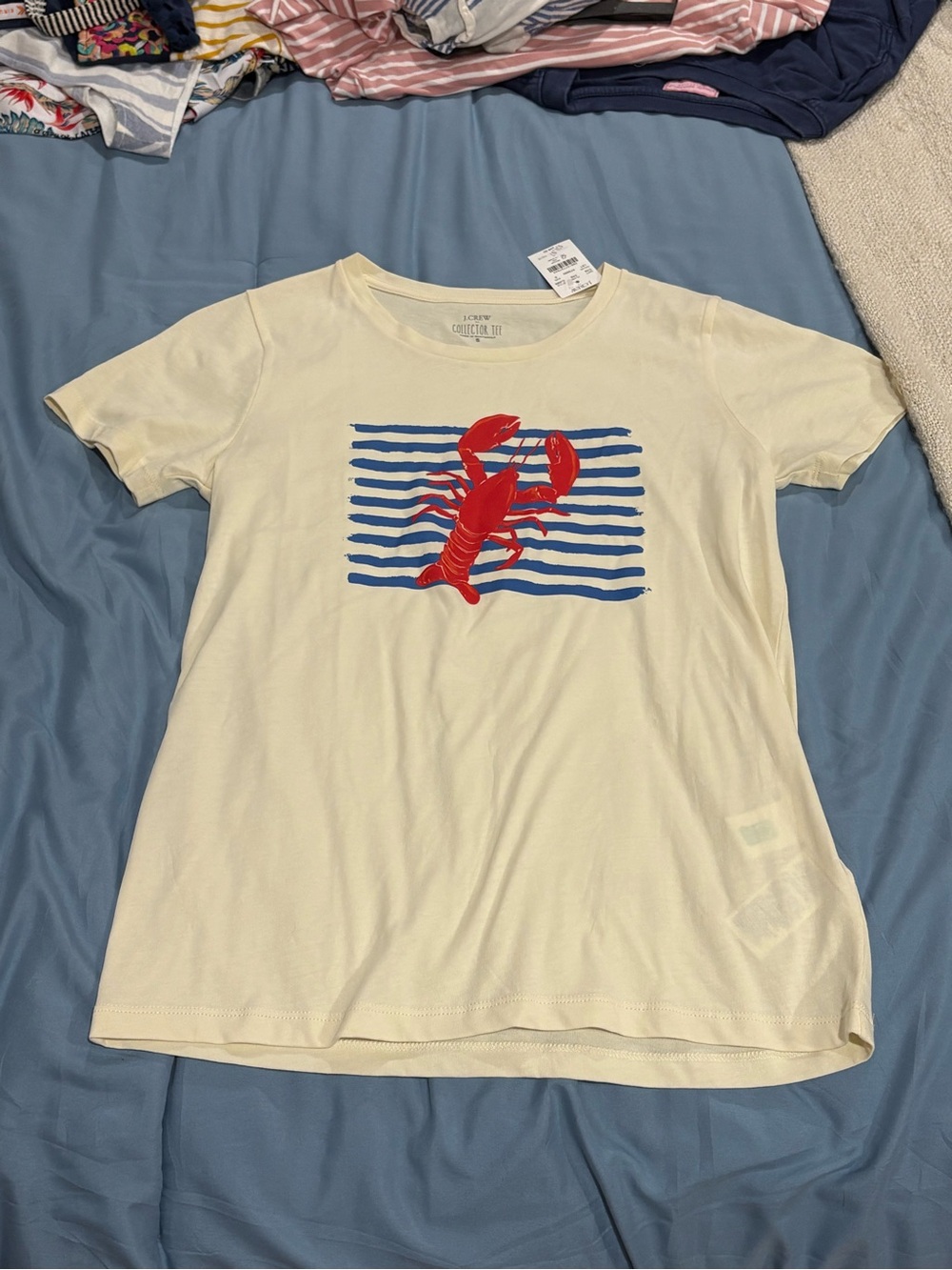 NWT J. Crew Factory Cream Tee with Red Lobster and Blue Stripes